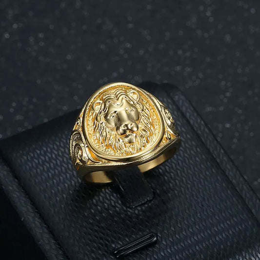 Luckacco New Retro Animal Lion Pattern Men's Ring Fashion Vintage Metal Gold silver color Lion Head Ring Accessories Party Jewelry