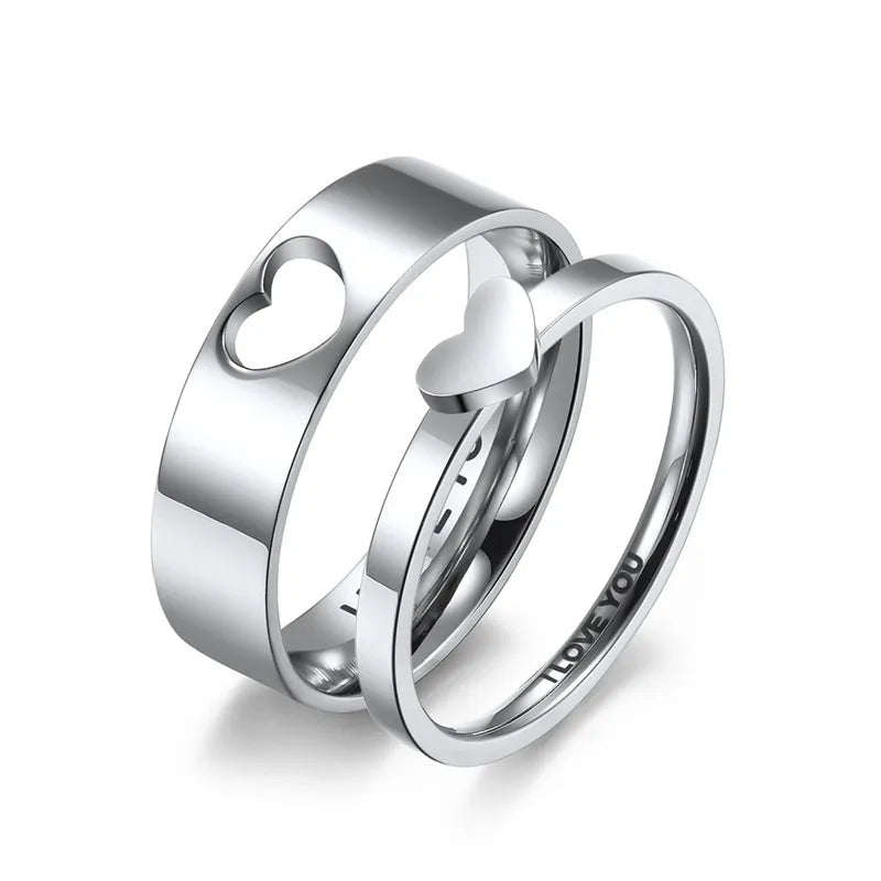 luckacco stainless steel hollow heart puzzle couple rings "i love you" engraved wedding band ring for women men size 5-12