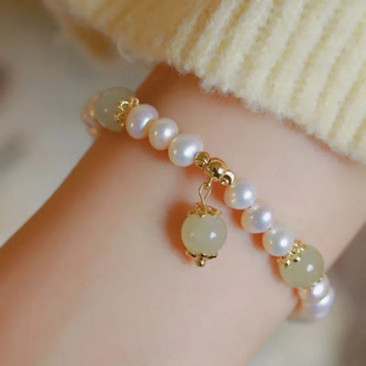 Luckacco Pearl Hotan Jade Female Beads High Quality Near Round Natural Freshwater Chain Bracelet Jewelry For Women Birthday Gifts