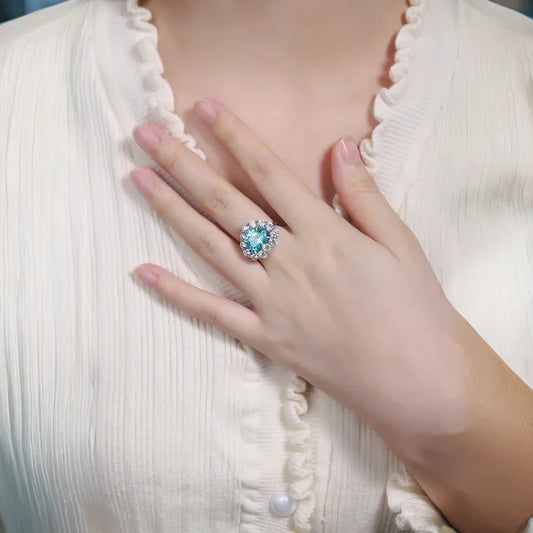 Luckacco Heart Shape 925 Silver Rings Lab Grown Paraiba Diamond Jewellery Gift for Her Wedding