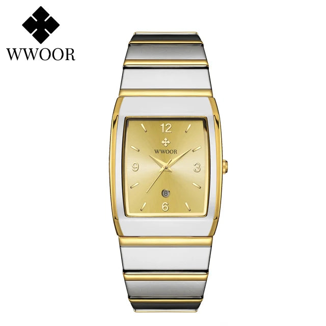 luckacco relogio masculino wwoor new man's square watch for men with automatic date luxury stainless steel gold mens quartz wrist watches