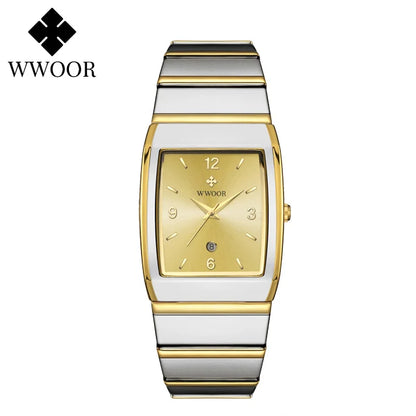 Luckacco Relogio Masculino WWOOR New Man's Square Watch For Men with Automatic Date Luxury Stainless Steel Gold Mens Quartz Wrist Watches