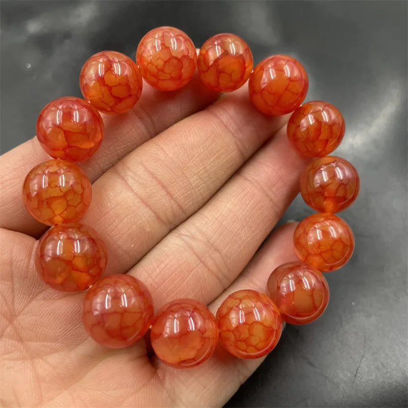 luckacco 14mm red pattern round bead chicken blood jade agate bracelet