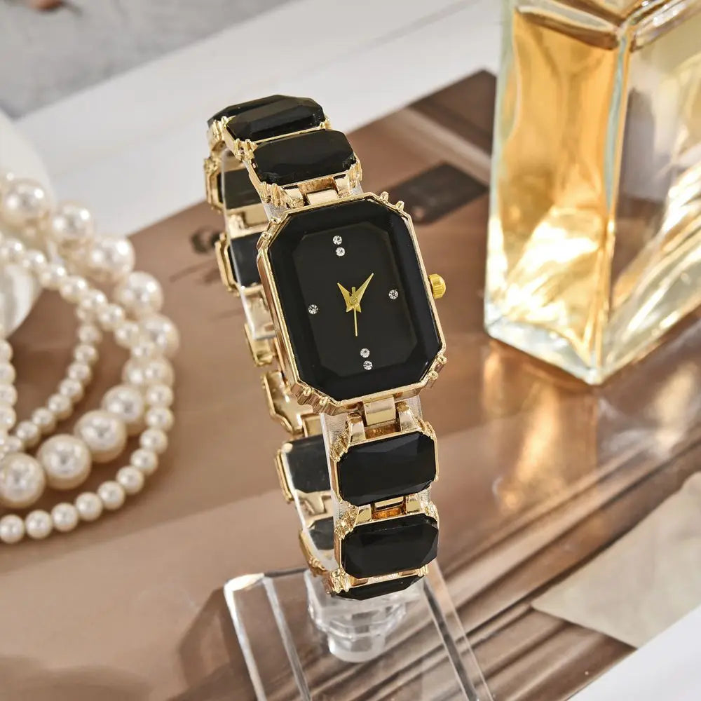 luckacco fashion women square quartz wristwatches luxury stainless steel water diamond quartz movement bracelet clock ladies watches