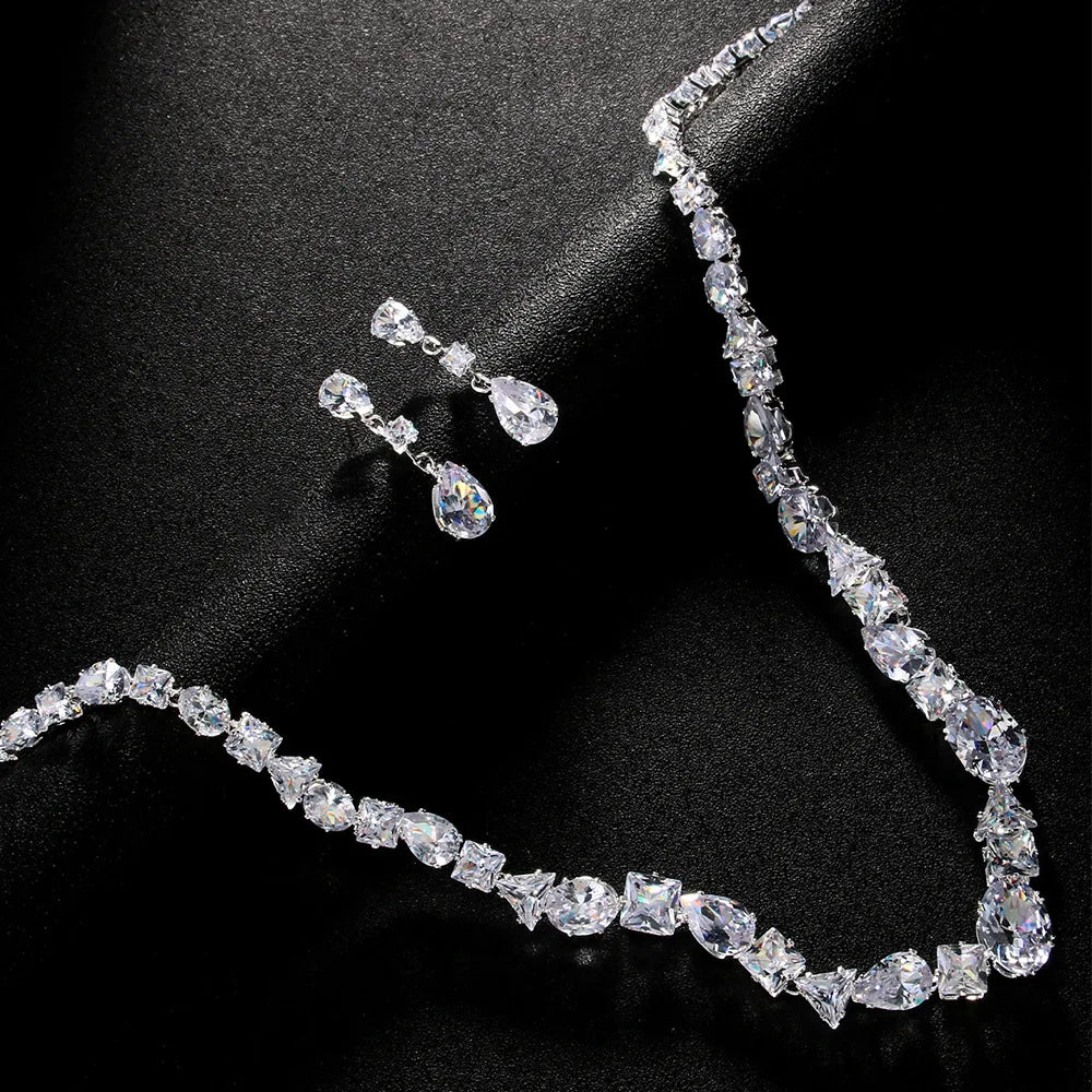 luckacco full zircon v shape neckalce earrings set high quality jewelry fashion show bling crystal bridal jewelry set bridal wedding gift