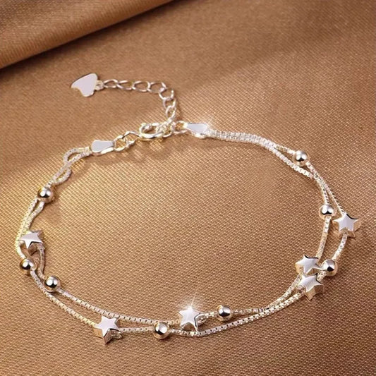 Luckacco New 925 Sterling Silver Bracelet Pearls Knots Bracelet for Women Fashion Heart Pearls Bracelet  Luxury Jewelry Accessories Gift