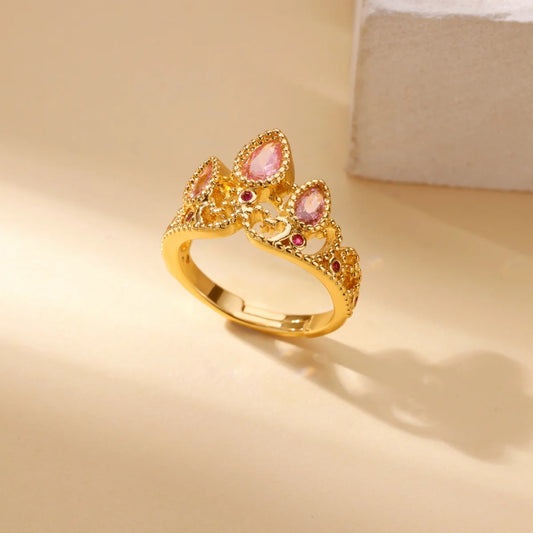 Luckacco Luxury Zircon Geometric Rings for Women Gold Color Adjustable  Stainless Steel Heart Flower Ring Wedding Fashion Jewelry Gift
