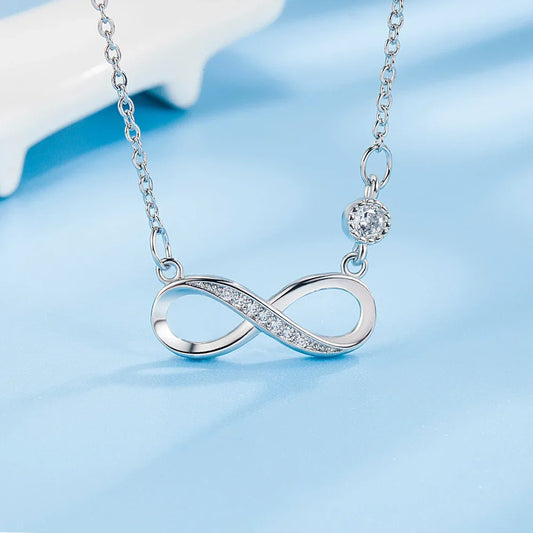 Luckacco Fashion Female Necklace Sterling Silver color Infinite Love 8-word Pendant Necklace for Women Micro Single Zircon Clavicle Chain