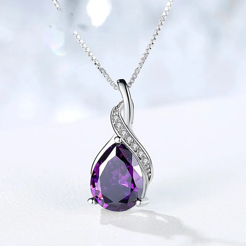 luckacco buyee 925 sterling silver female stone pendant chain natural amethyst & aquamarine necklace for women fashion fine jewelry chain