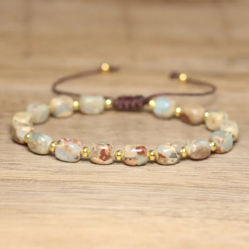 luckacco natural stone beaded bracelet, adjustable handcrafted bracelet, bohemian style, having the effect of calming the body and mind