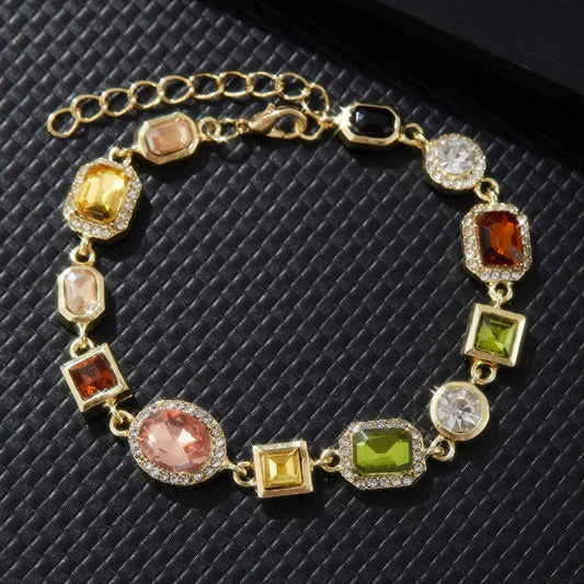 Luckacco Beautiful Multi Shape Colorful Cubic Zirconia Link Chain Bracelets for Women Adjustable Trendy Hand Jewelry