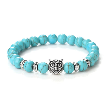 Luckacco Vintage Owl Charm Bracelets & Bangles For Men Women Natural Lava Stone Malachite Beads Couple Bracelets Friendship Jewelry Gifts