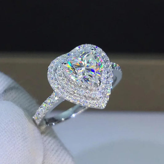 Luckacco Romantic Pink Heart shaped Ring for Female Cubic Zirconia Bridal Wedding Party  with Minimalist Fashion Jewelry Accessories