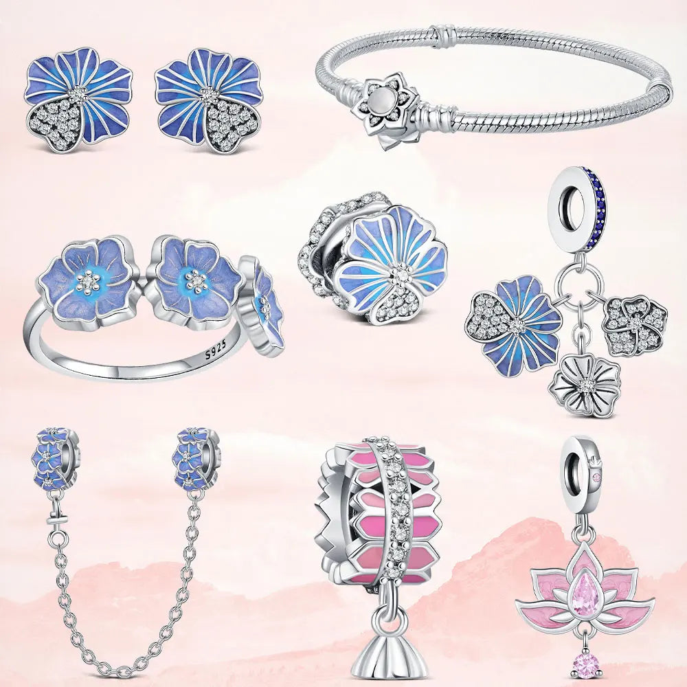 luckacco 925 sterling silver lotus charm fit bracelet diy for women fashion pendant romantic jewelry elegant charm fine 2025 new hot bead