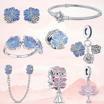 Luckacco 925 Sterling Silver lotus Charm fit Bracelet diy For women Fashion Pendant Romantic Jewelry Elegant Charm Fine 2025 New Hot Bead