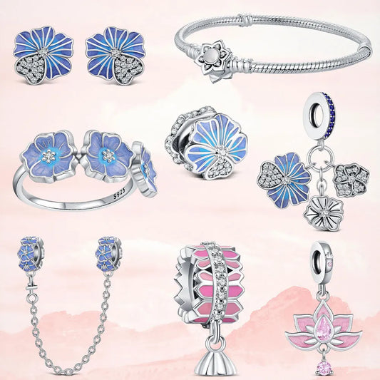 Luckacco 925 Sterling Silver lotus Charm fit Bracelet diy For women Fashion Pendant Romantic Jewelry Elegant Charm Fine 2025 New Hot Bead