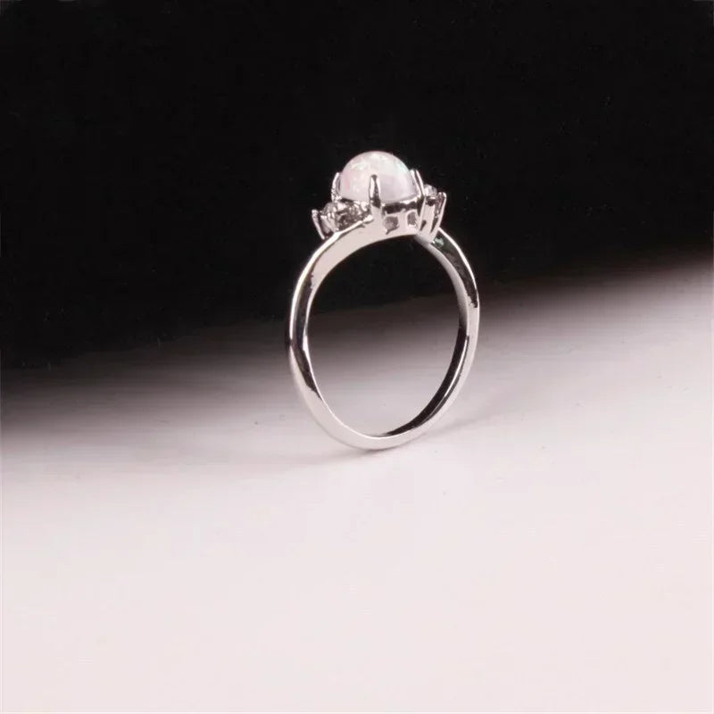 luckacco rings for women fashion high-end jewelry stainless steel copper opal embed dove egg shape couple lovers rings for women wedding