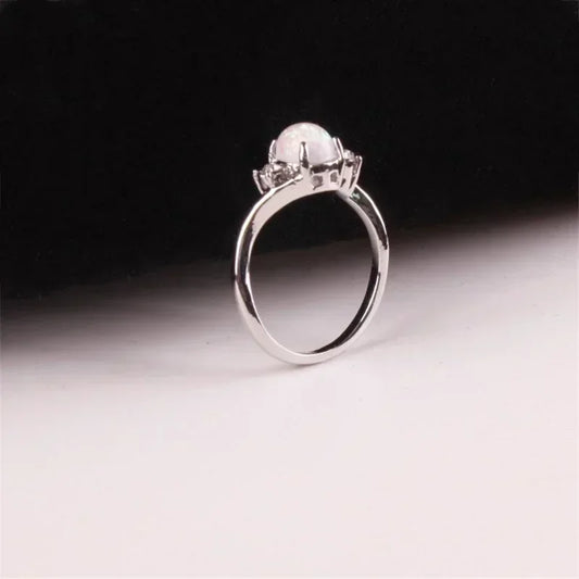 Luckacco Rings for Women Fashion High-End Jewelry Stainless Steel Copper Opal Embed Dove Egg Shape Couple Lovers Rings for Women Wedding