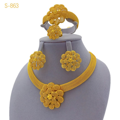 Luckacco XUHUANG Luxury Flower Necklace Sets For Women Wedding Dubai Gold Plated African Jewelry Set Indian Jewellery Anniversary Gifts