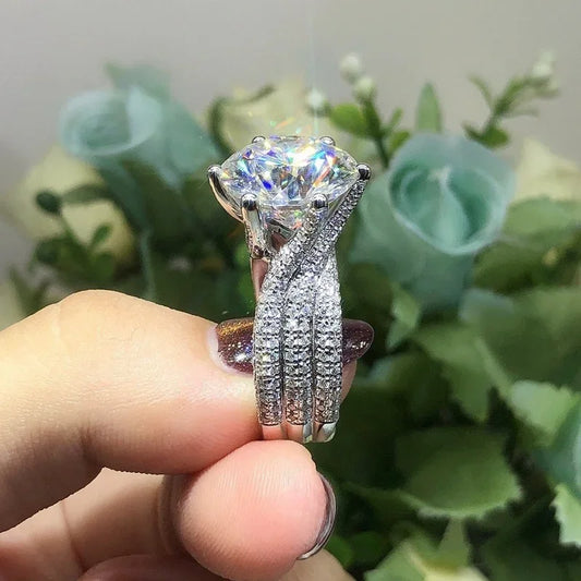 Luckacco Modern Women's Wedding Rings Brilliant Crystal Cubic Zirconia High-quality Silver Color Female Ring Engagement Jewelry