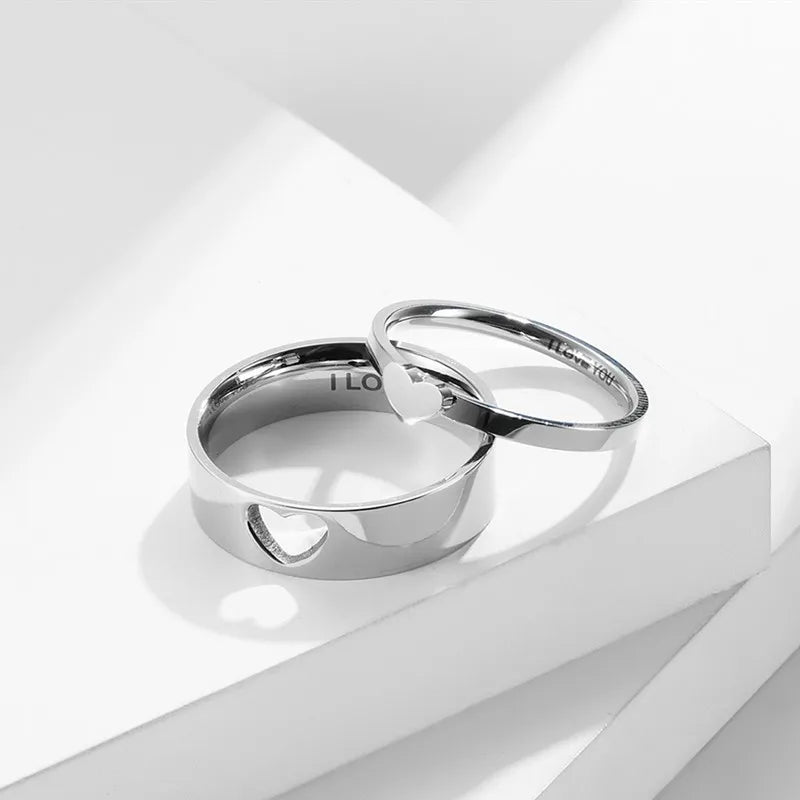 luckacco stainless steel hollow heart puzzle couple rings "i love you" engraved wedding band ring for women men size 5-12