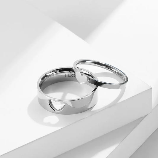 Luckacco Stainless Steel Hollow Heart Puzzle Couple Rings "I LOVE YOU" Engraved Wedding Band Ring for Women Men Size 5-12
