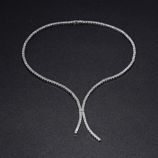 Luckacco Serenity 3mm D Color Moissanite Tennis Necklace for Women Man 100% S925 Sterling Silver Plated 18k Necklace Clavicle Neck Chain