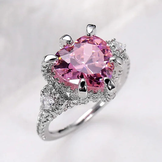 Luckacco Style Pink Sparkling Zircon Princess Square Engagement Ring for Ladies and Girlfriends Luxury Proposal  Gift Fashion Jewelry