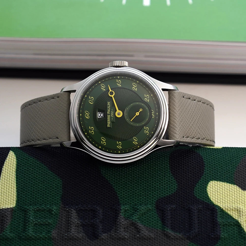 luckacco spot goods new pierre paulin jumping hour men watch salmon dial automatic st17 mechanical watch vintage bonklip bracelet