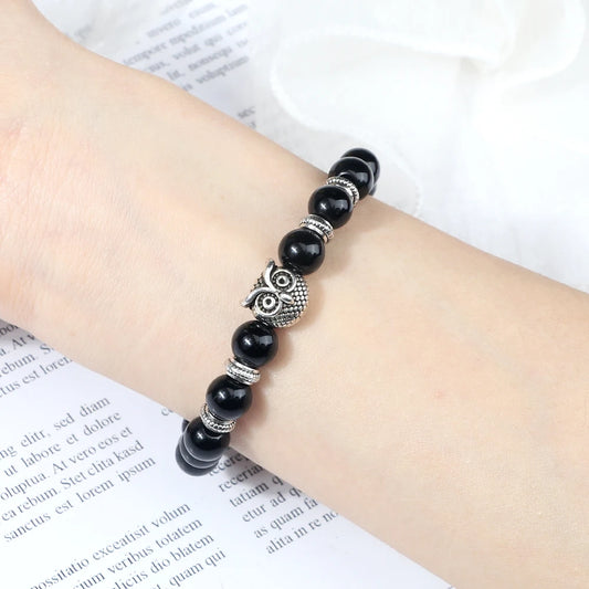 Luckacco Vintage Owl Charm Bracelets & Bangles For Men Women Natural Lava Stone Malachite Beads Couple Bracelets Friendship Jewelry Gifts