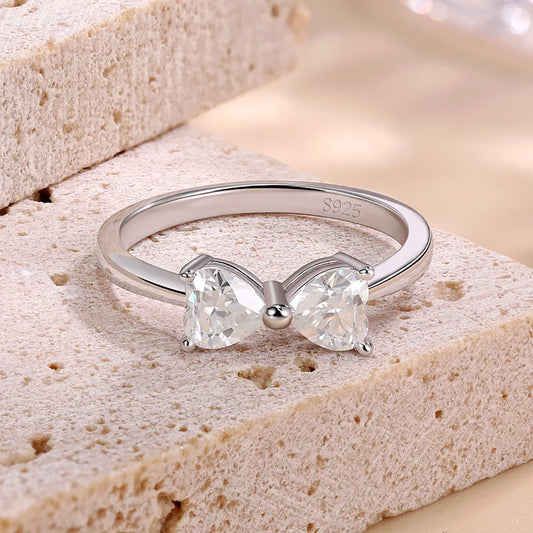 Luckacco Serenity 1ct Heart Cut D Color Moissanite Rings for Women Wedding Bridal 100% S925 Sterling Silver Butterfly Eternity Rings GRA