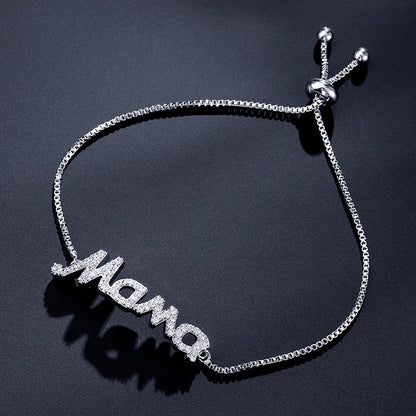 Luckacco Exquisite Mama Letter Bracelet For Women Sparkling Crystal Zircon Adjustable Chain Bangle Mother's Day Mom Birthday Jewelry Gift