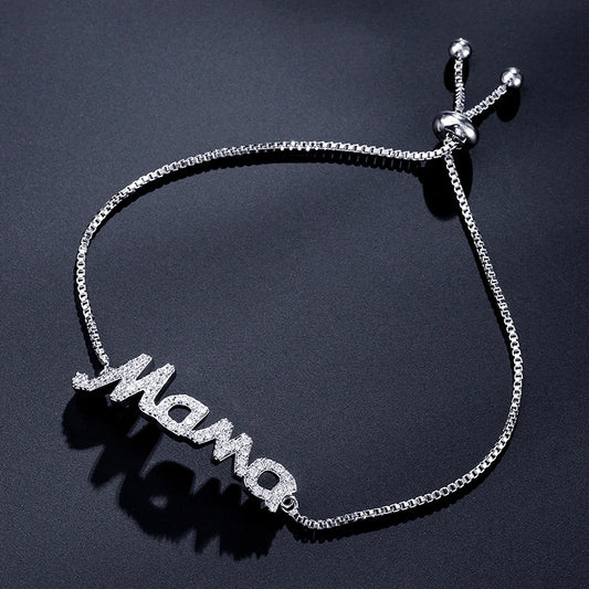 Luckacco Exquisite Mama Letter Bracelet For Women Sparkling Crystal Zircon Adjustable Chain Bangle Mother's Day Mom Birthday Jewelry Gift