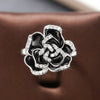 Luckacco 2025 New Black Flower Design Ring Women's Anniversary Gift, Bridal Bride with Shiny Zirconia Elegant Rhinestone Accessories