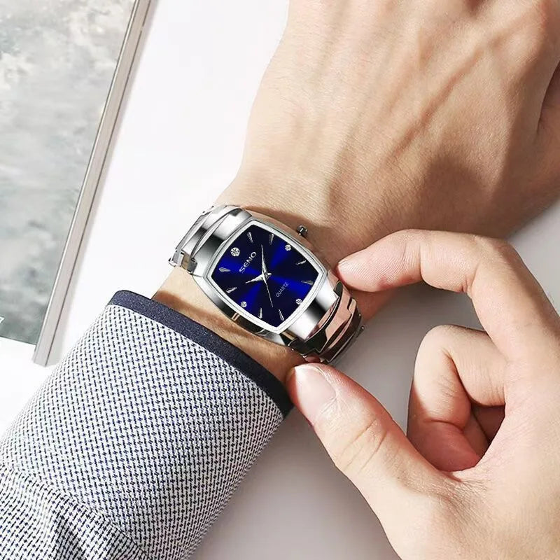 luckacco luxury watch for men business fashion square quartz wristwatch classic stainless steel luminous waterproof male date clock gifts
