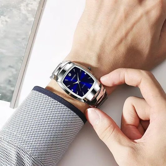Luckacco Luxury Watch for Men Business Fashion Square Quartz Wristwatch Classic Stainless Steel Luminous Waterproof Male Date Clock Gifts