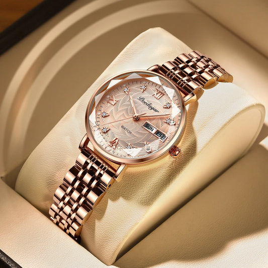 Luckacco POEDAGAR Elegant Luxury Women Watch Waterproof Luminous Date Week Ladies Watches Fashion Stainless Steel Quartz Woman Wristwatch