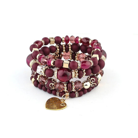 Luckacco 4Pcs/set Boho Ethnic Heart Beaded Bracelet Set For Women Handmade Crystal Beads Chain Bangle Female Bohemia Jewelry Gift