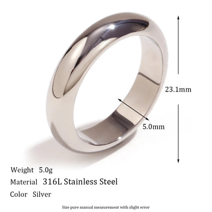 Luckacco E.B.belle Waterproof Gold Plated Silver Color Minimalist Basic Thick Plain Loop Circle Stainless Steel Rings For Women