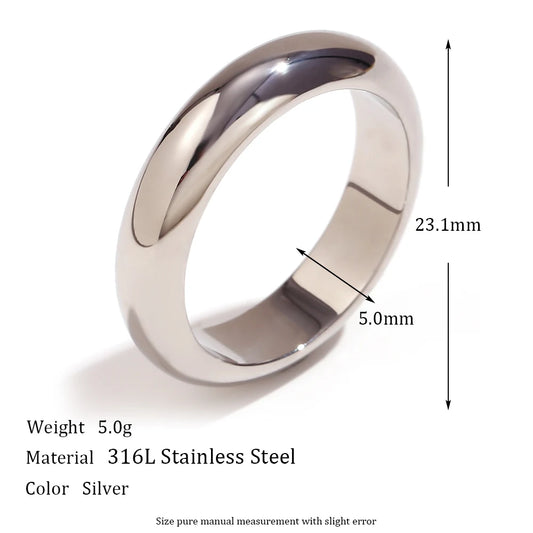 Luckacco E.B.belle Waterproof Gold Plated Silver Color Minimalist Basic Thick Plain Loop Circle Stainless Steel Rings For Women