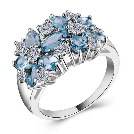 Luckacco Hot Sale Cocktail Party Ring Flower Cubic Zirconia  Valentine's Day Gift  Fashion Jewelry Luxury Rings for Women & Lover