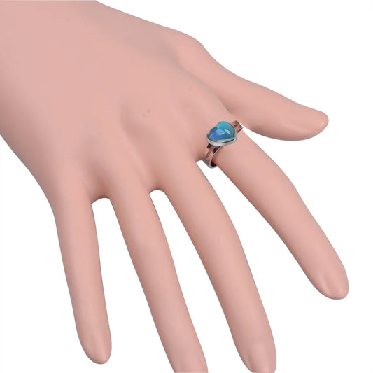 Luckacco Vintage Peach Heart Love Gem Temperature Sensing Change Color Mood Ring Jewelry Halloween Rings for Women