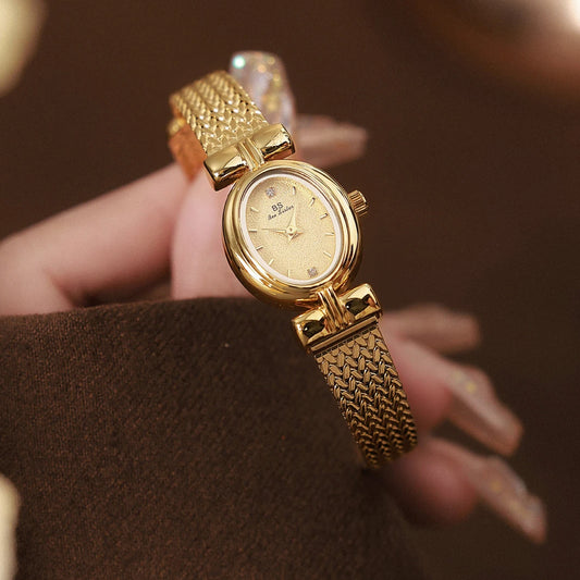 Luckacco BS Original Brand Watch For Woman Oval Gold Mesh Strap Vintage Watch Women Ladies Quartz Watches Luxury Birthday Gifts Women