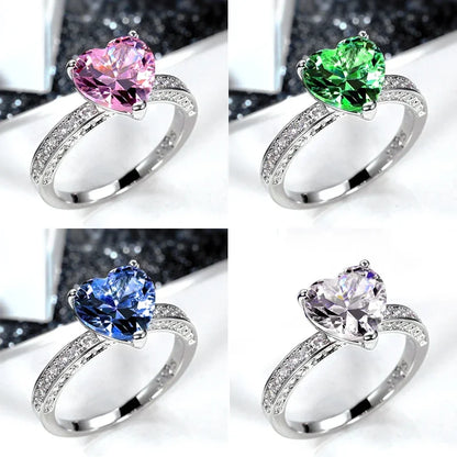 Luckacco Romantic Pink Heart shaped Ring for Female Cubic Zirconia Bridal Wedding Party  with Minimalist Fashion Jewelry Accessories
