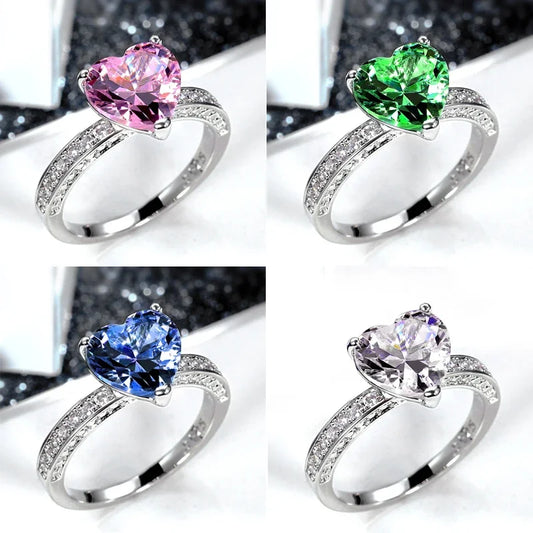 Luckacco Romantic Pink Heart shaped Ring for Female Cubic Zirconia Bridal Wedding Party  with Minimalist Fashion Jewelry Accessories
