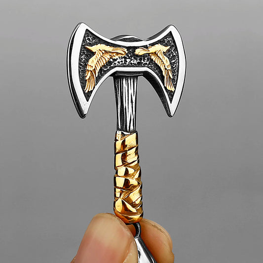Luckacco Viking Odin Raven Huginn and Muninn Double Axe Titanium Steel Stainless Steel Necklace Pendant Men's Scandinavian Jewelry Gift