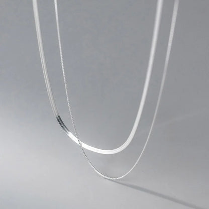 Luckacco 2023 S925 Silver Double Layer Box Chain Snake Clavicle Chain Necklace Female Fashion Hip-hop Retro Unique Design Fine Jewelry