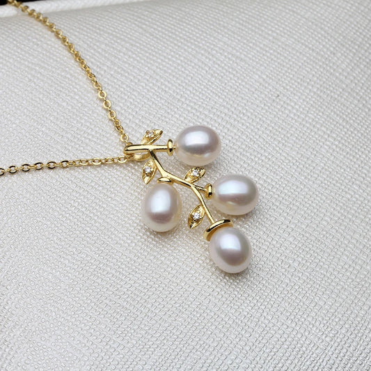 Luckacco Cute New Pink Natural Pearl Pendant For Women,Wedding Freshwater Pearl Necklace Mother Wife Birthday Gift White