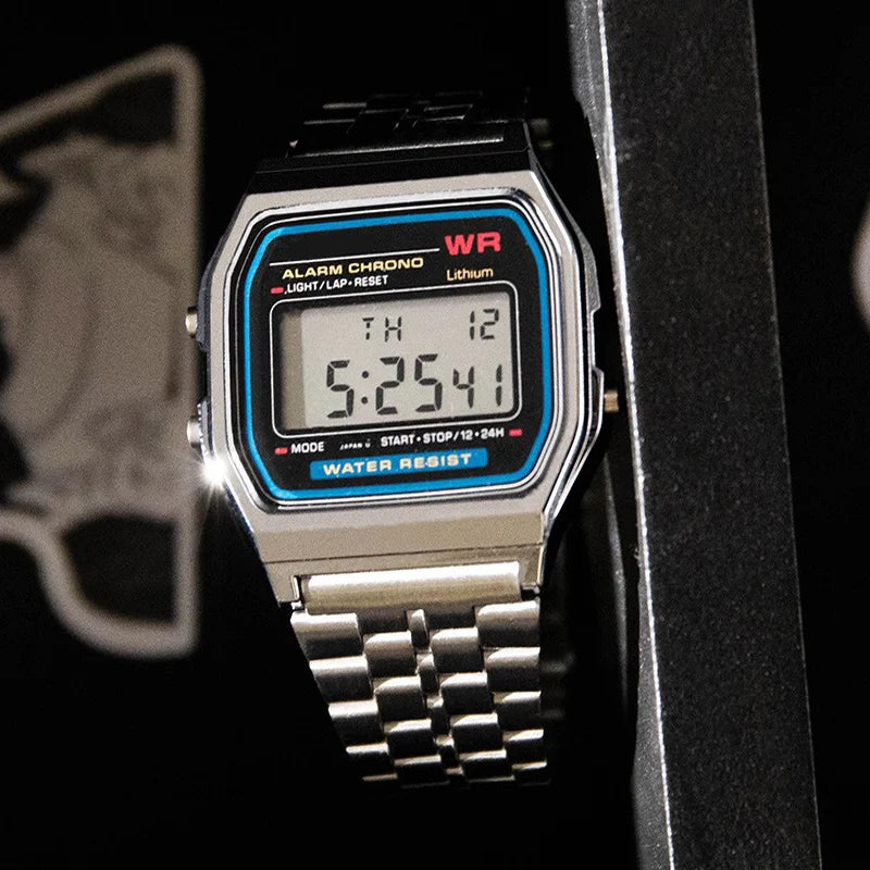 luckacco luxury gold silver sports military watches men women led digital wristwatches retro f91w steel band electronic watch wrist clock