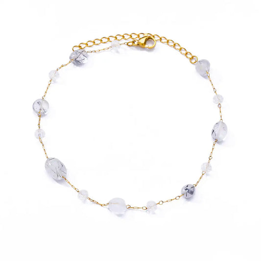 Luckacco Elegant Zircon Flowers Bracelet For Women Girls Charm Gold Color Stainless Steel Plant Bracelets Luxury Designer Jewelry Gifts